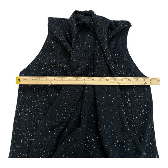 Alice + Olivia Cardigan Sweater Womens Small Black Sequin Open Front Vest Draped - Picture 9 of 10